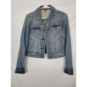 American Eagle distressed Jean Jacket Small, Faded Wash Size S/P Cropped Buttons